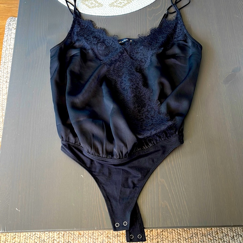 Abercrombie and Fitch Sateen and Lace Bodysuit Tank in Black